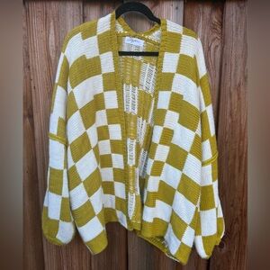 Yellow and White Checkered Women's Sweater
